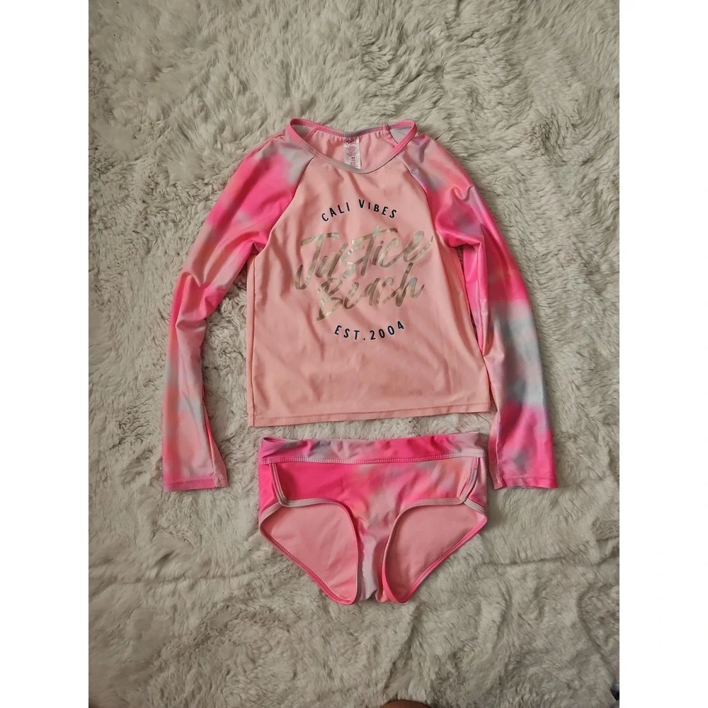 Justice Girls Swimsuit Lot Size M 10 Rash Guard Tankini 4 Pc Mix Match Tie Dye
